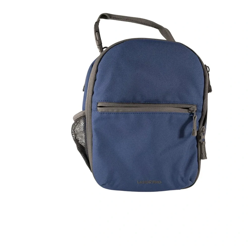 Lands End Lunch Box Kids OS Navy Blue Excellent Insulated Buckle Handle Bag